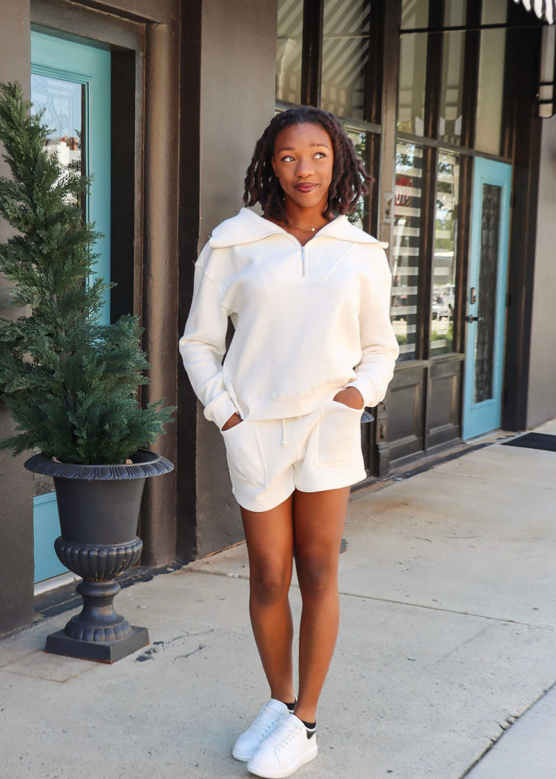 Patio Fleece Short- Sea Salt