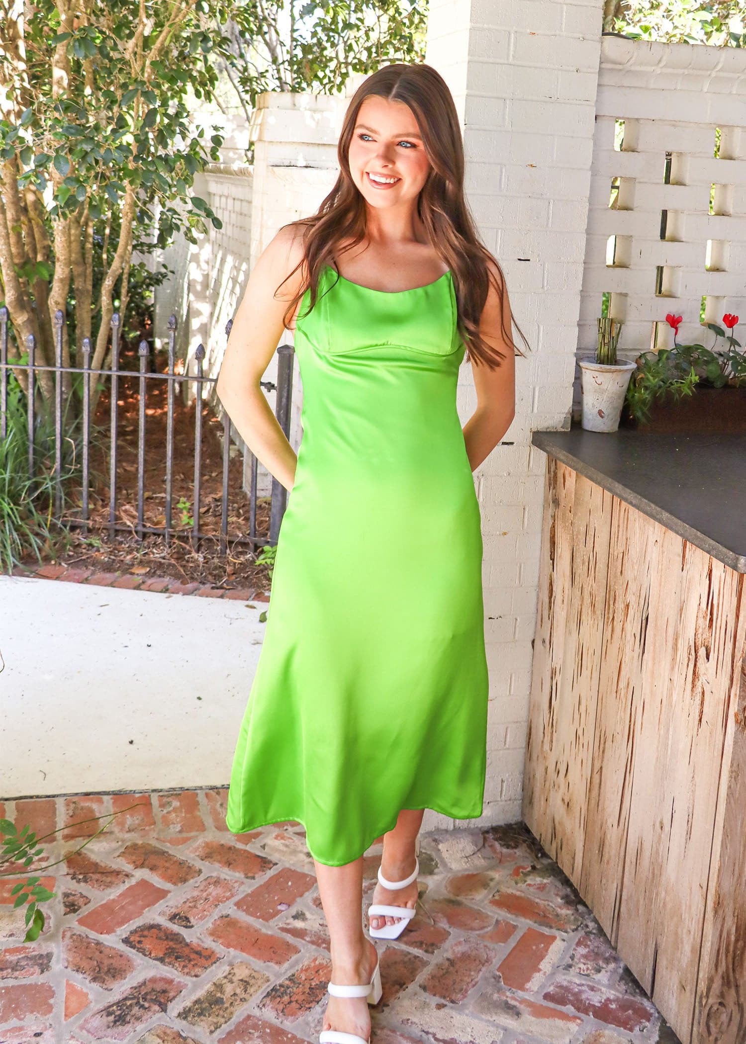 Time To Stand Out Midi Dress - Lime Green Dresses MerciGrace Boutique.