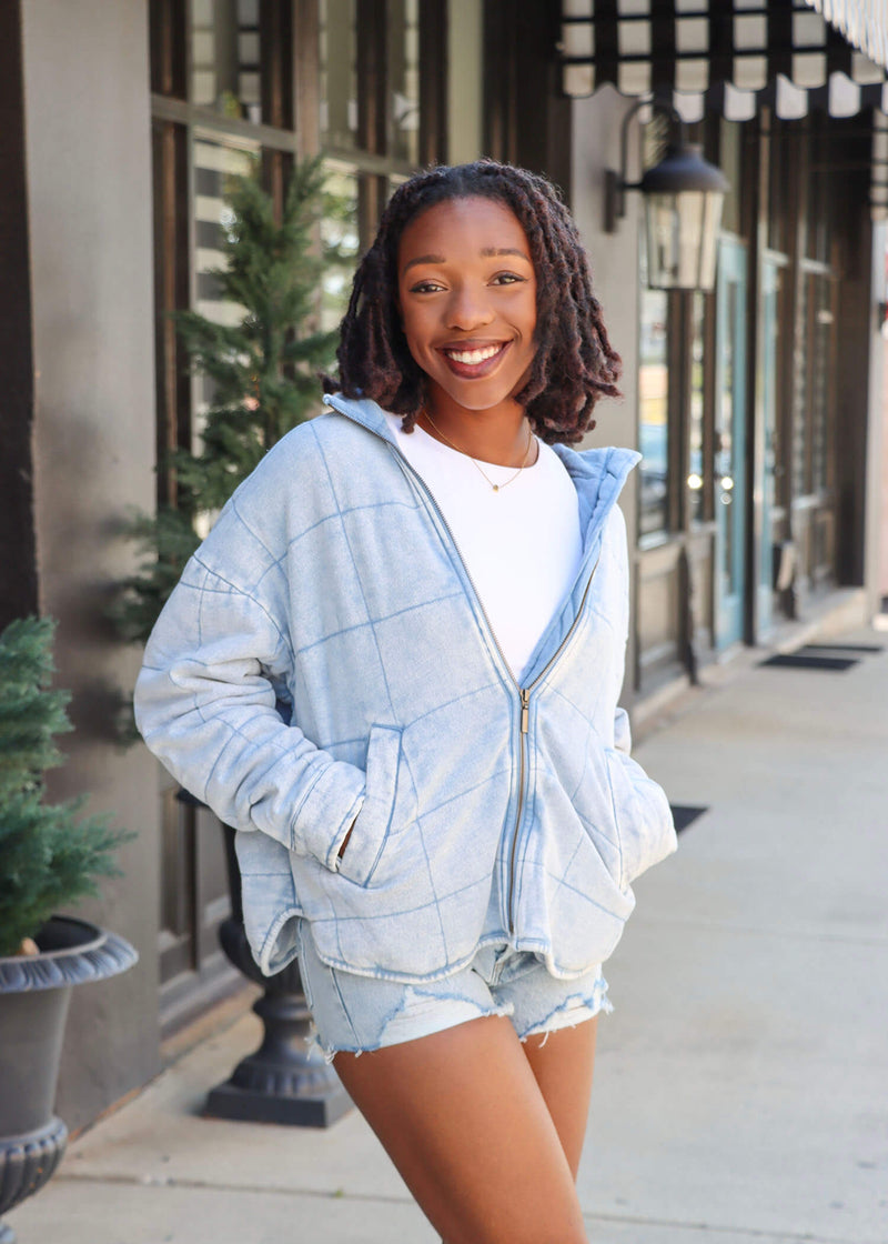 Bonfire Knit Denim Jacket - Washed Indigo