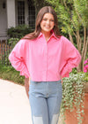 Feelin' Fun Cropped Button Down - Pink Tops MerciGrace Boutique.