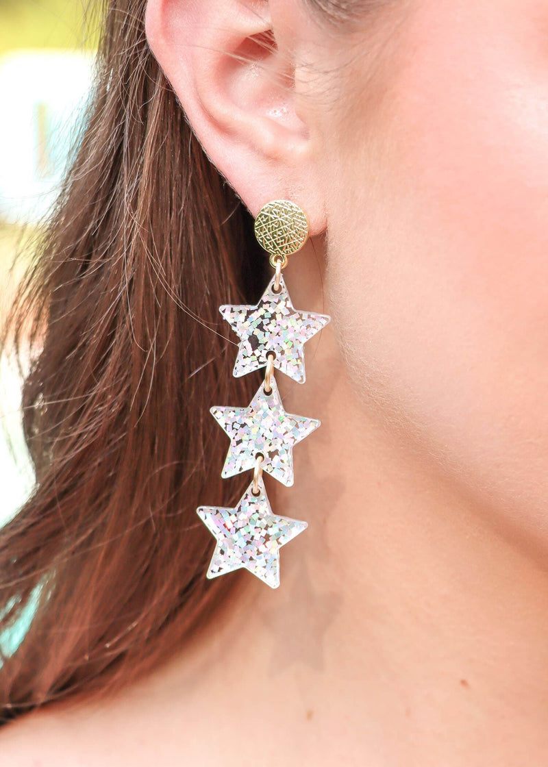 Wishin' On A Star Drop Earrings - Silver Sequin Earrings MerciGrace Boutique.