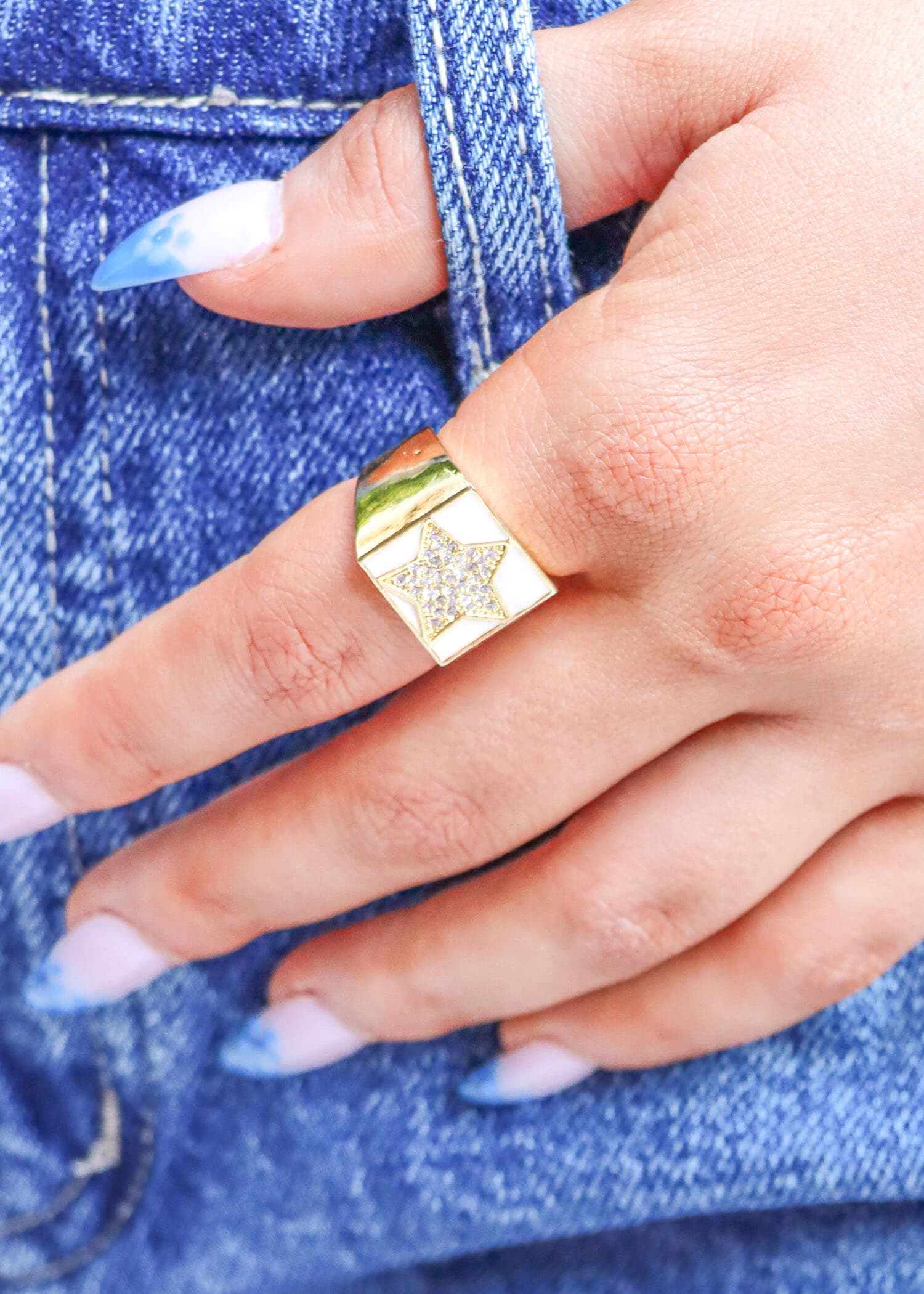 Romie Star Gold Ring - White Ring MerciGrace Boutique.