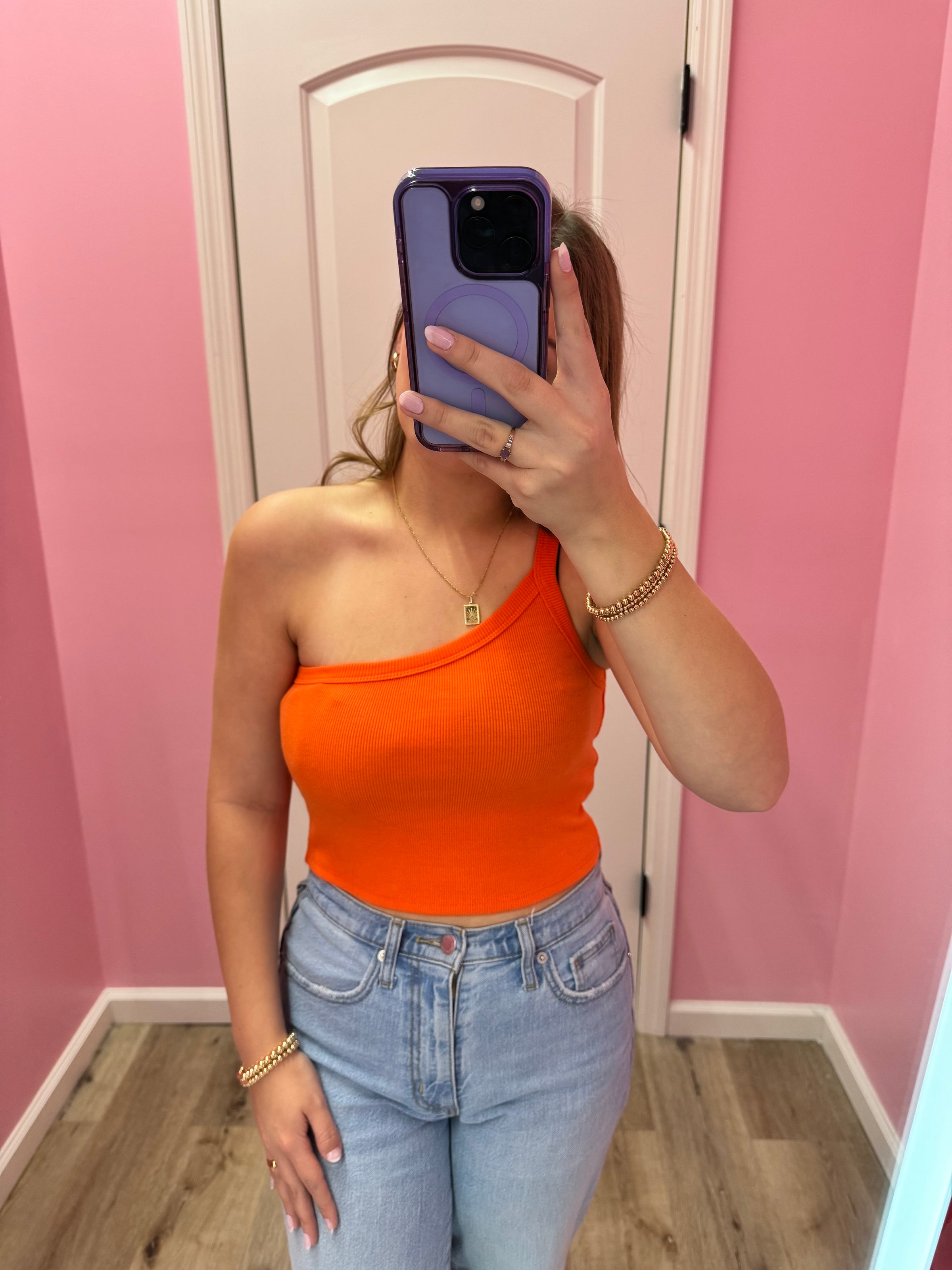 One Shoulder Crop Top- Orange