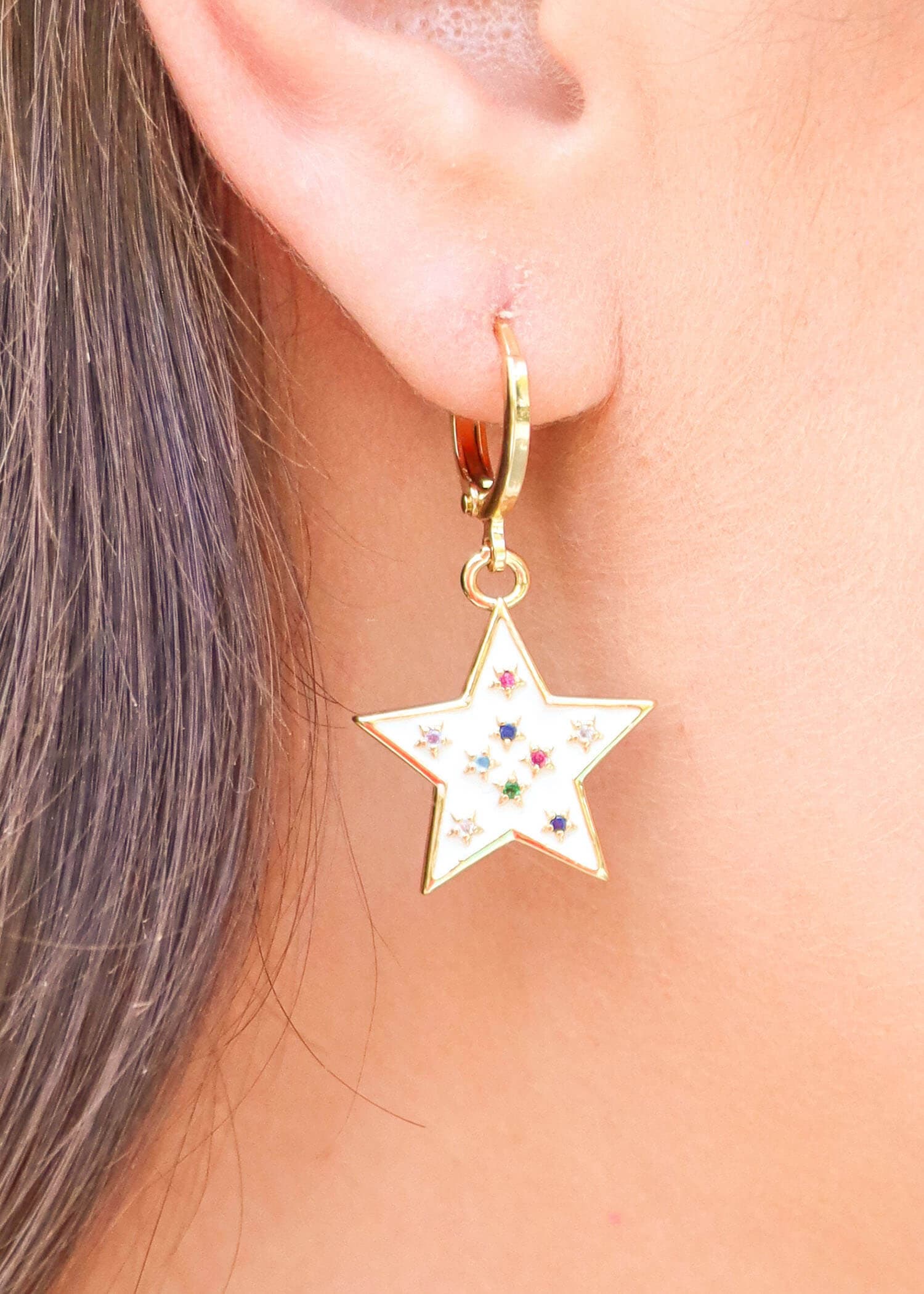 Colorful Star Huggies Earrings Earrings MerciGrace Boutique.