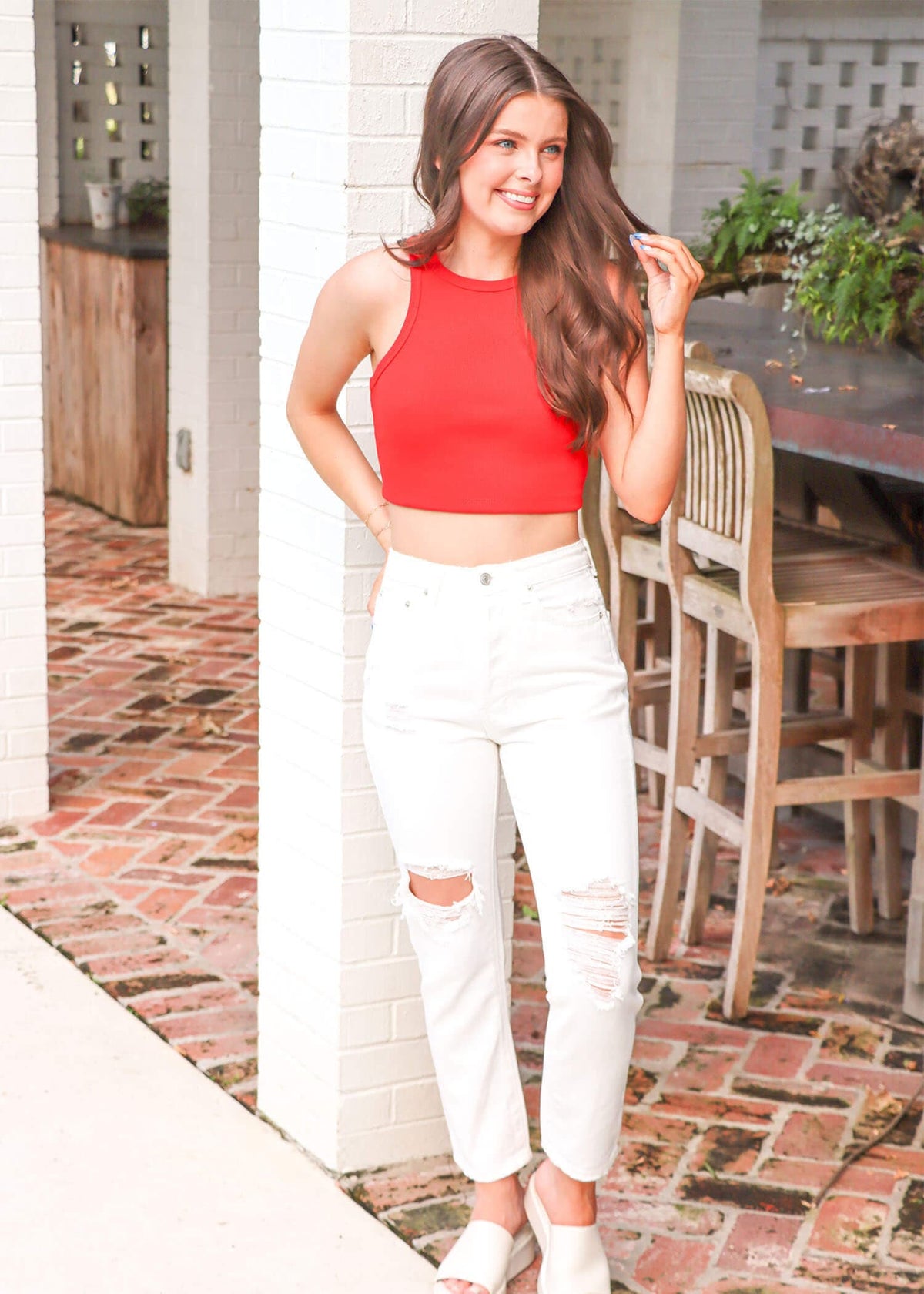 Forever A Classic Denim Pants - Red Jeans MerciGrace Boutique.