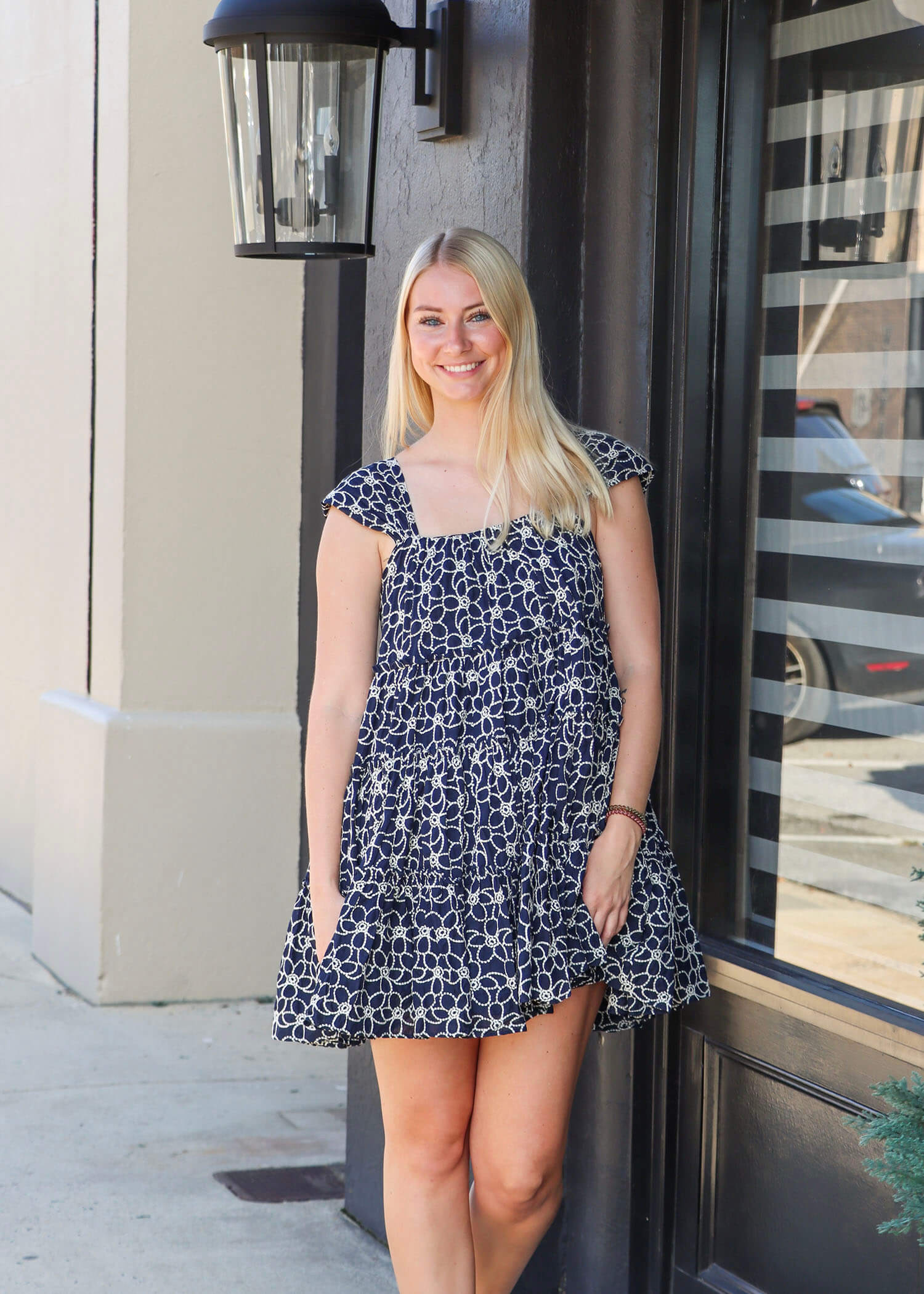 Minos Eyelet Mini Dress- Navy