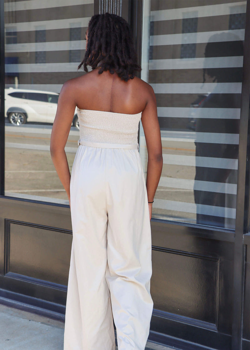 Past Midnight Tube Jumpsuit- Cream