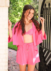 Summer Is Calling Button Down Shirt - Bubble Gum Pink Tops MerciGrace Boutique.