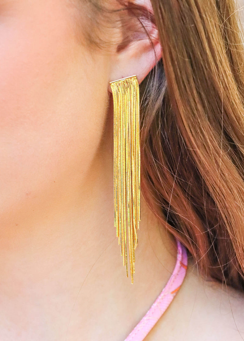 Natasha Chain Drop Earrings - Gold Earrings MerciGrace Boutique.