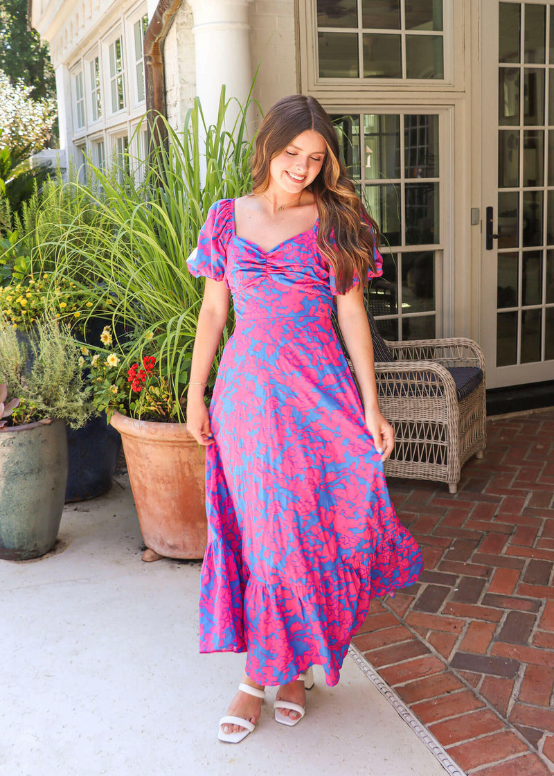 What A Dream Maxi Dress - Blue/Fuchsia Dress MerciGrace Boutique.