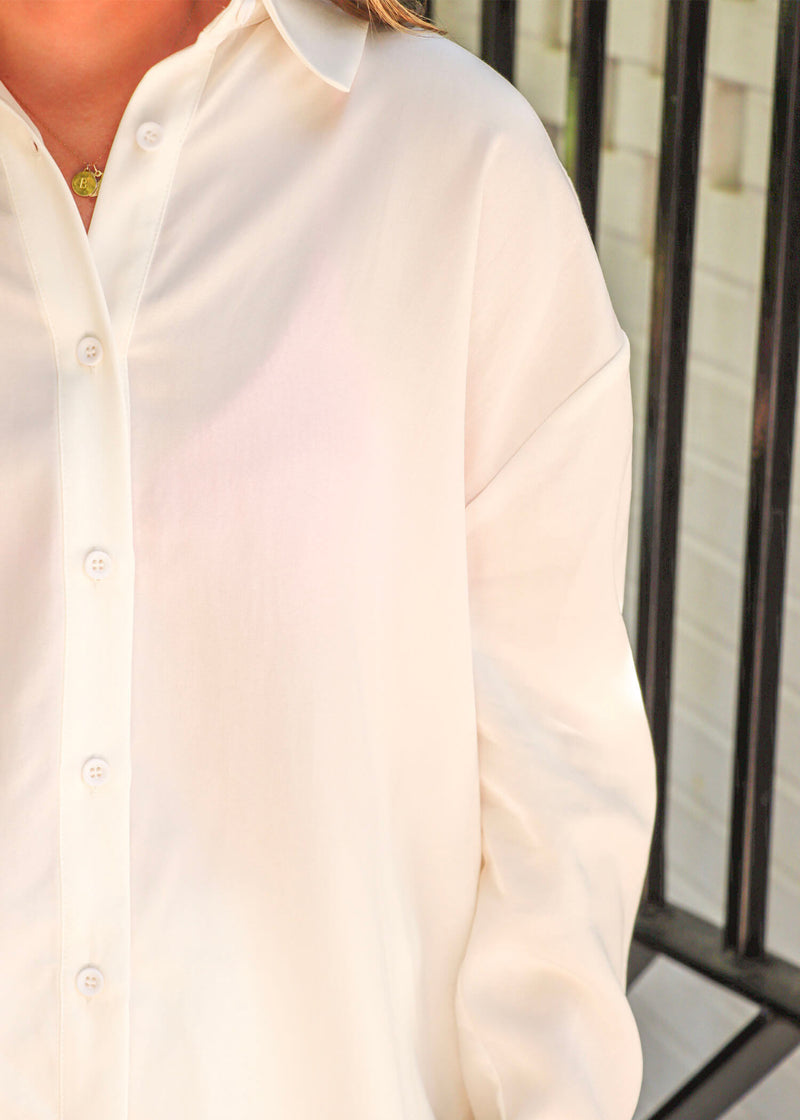 Island Breeze Button Down Shirt - White Tops MerciGrace Boutique.