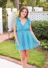 Polka Dot Dreams Mini Dress - Cyan Blue Dress MerciGrace Boutique.