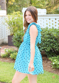 Polka Dot Dreams Mini Dress - Cyan Blue Dress MerciGrace Boutique.
