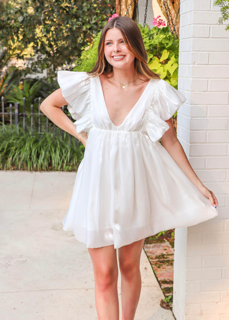 All Eyes On Me Baby Doll Mini Dress - White Dress MerciGrace Boutique.