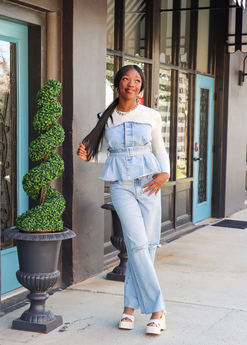 Making Names Strapless Top - Medium Denim