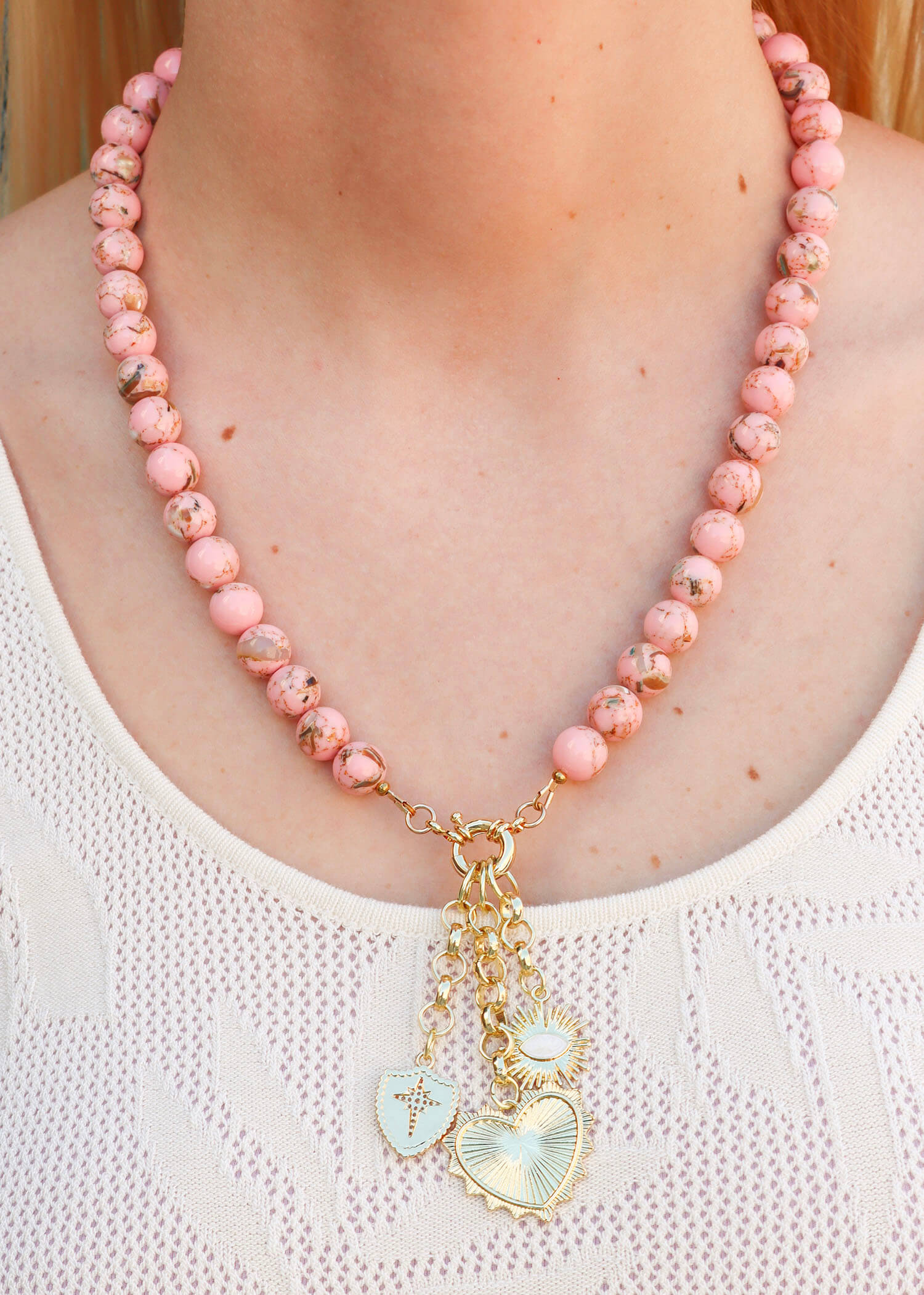 San Tropez Charm Necklace - Pink/Gold