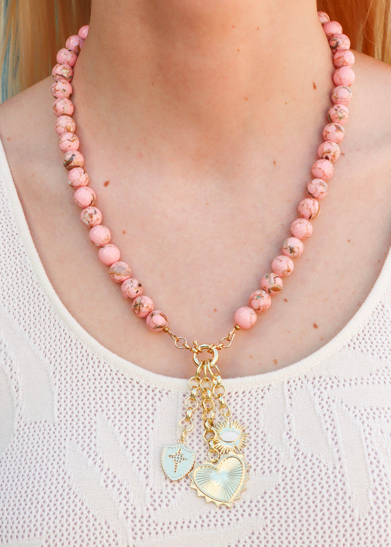 San Tropez Charm Necklace - Pink/Gold