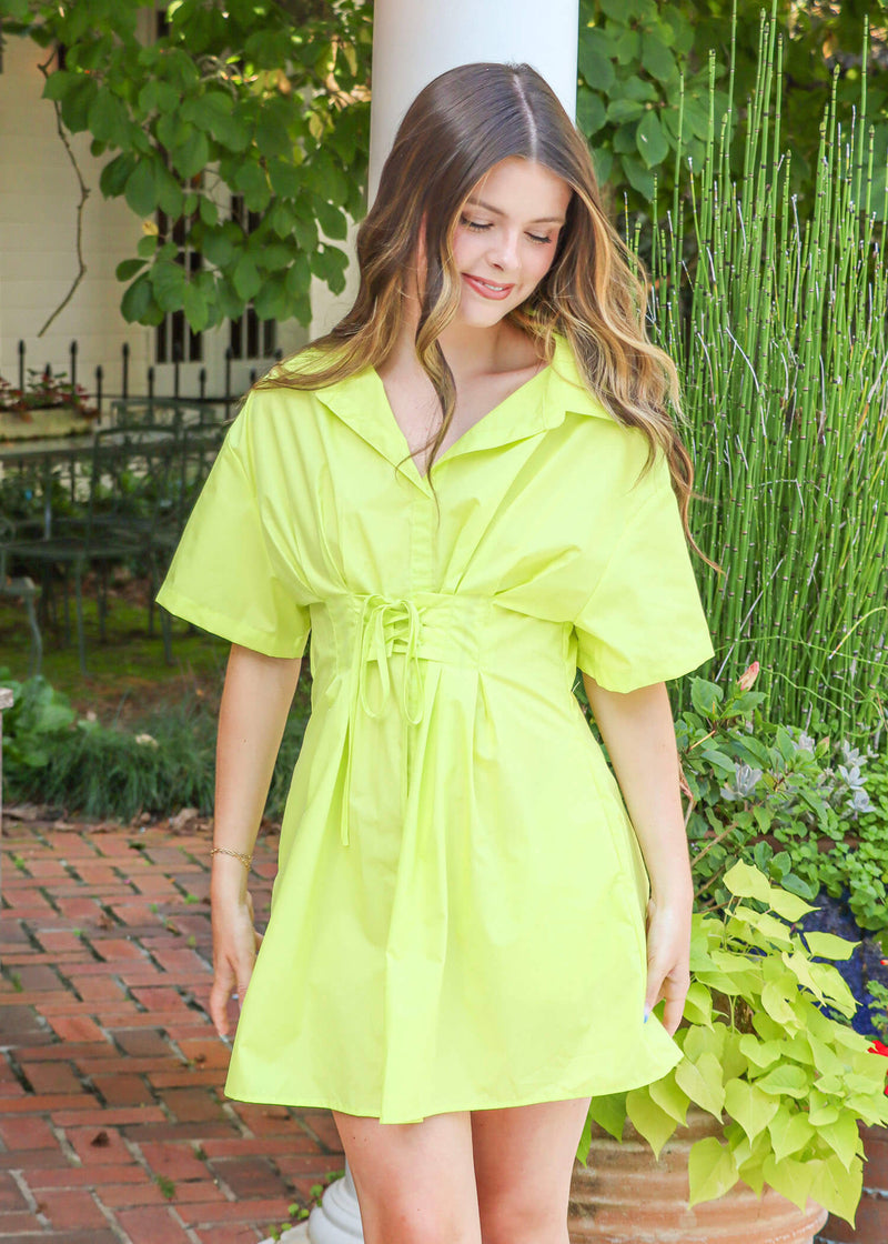 Only Business Mini Dress - Lime Dresses MerciGrace Boutique.