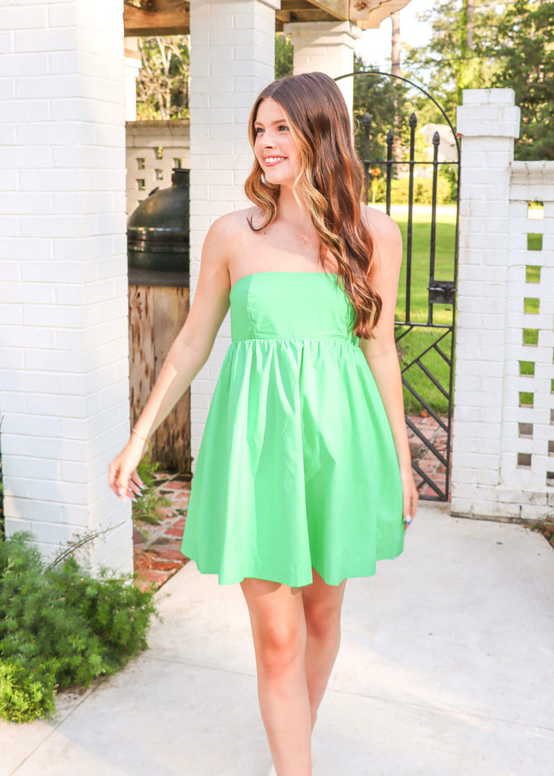 Living The Dream Mini Dress - Green Dress MerciGrace Boutique.