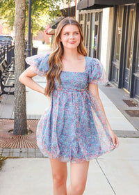 Ditsy Floral Mini Dress - Blue Multi Dress MerciGrace Boutique.