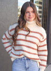 Between The Lines Turtle Neck Sweater - Ivory/Rust
