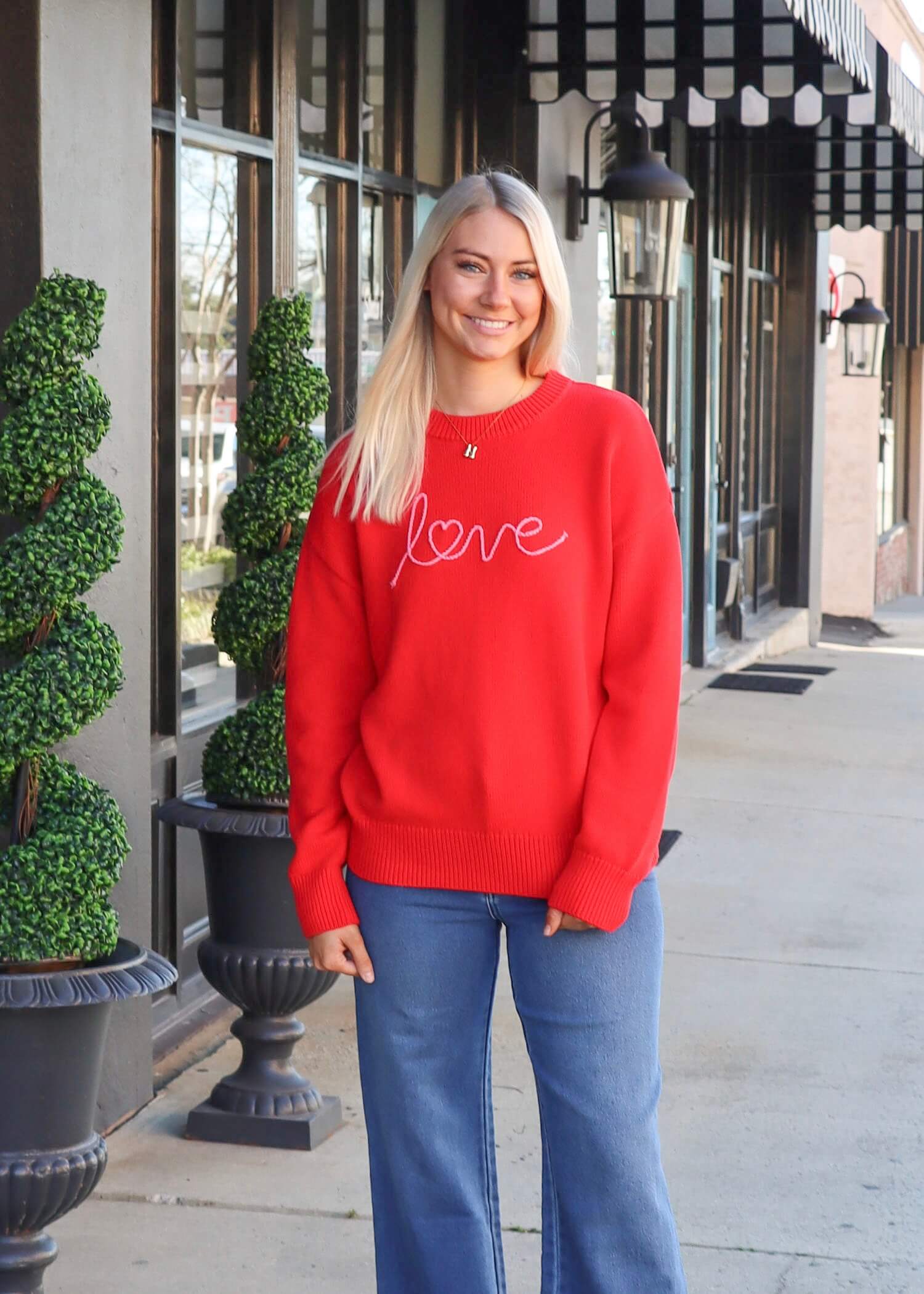 Love Notes Boyfriend Sweater - Cherry