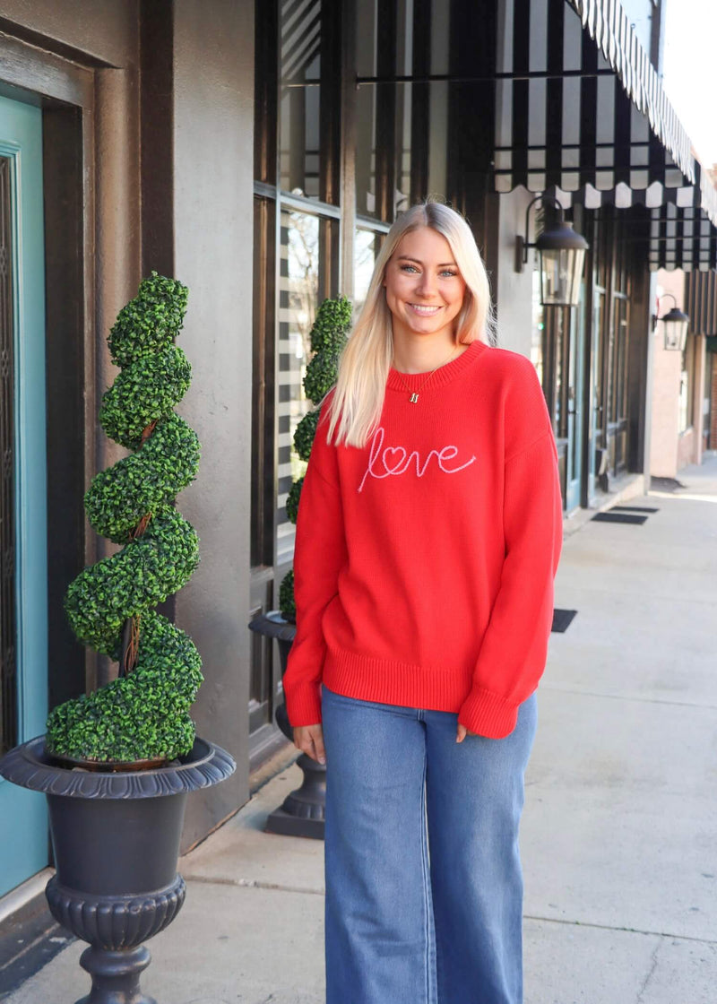 Love Notes Boyfriend Sweater - Cherry