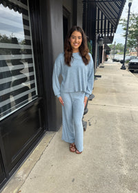 Dawn Smocked Rib Pant - Light Denim