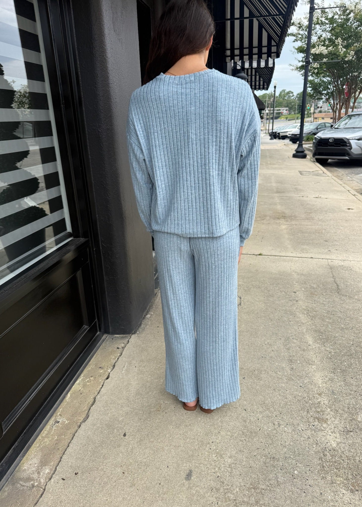 Dawn Smocked Rib Pant - Light Denim