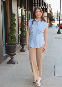 On The Coast Pleated Blouse - Blue