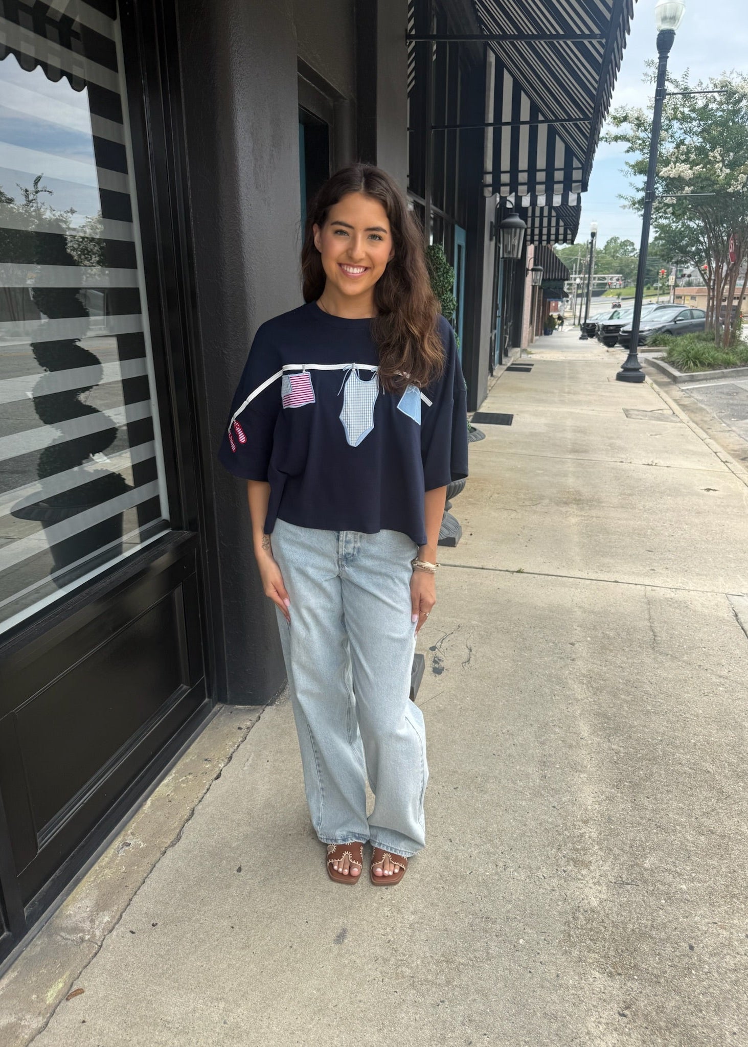 American Summer Clothesline Boxy T-Shirt - Navy