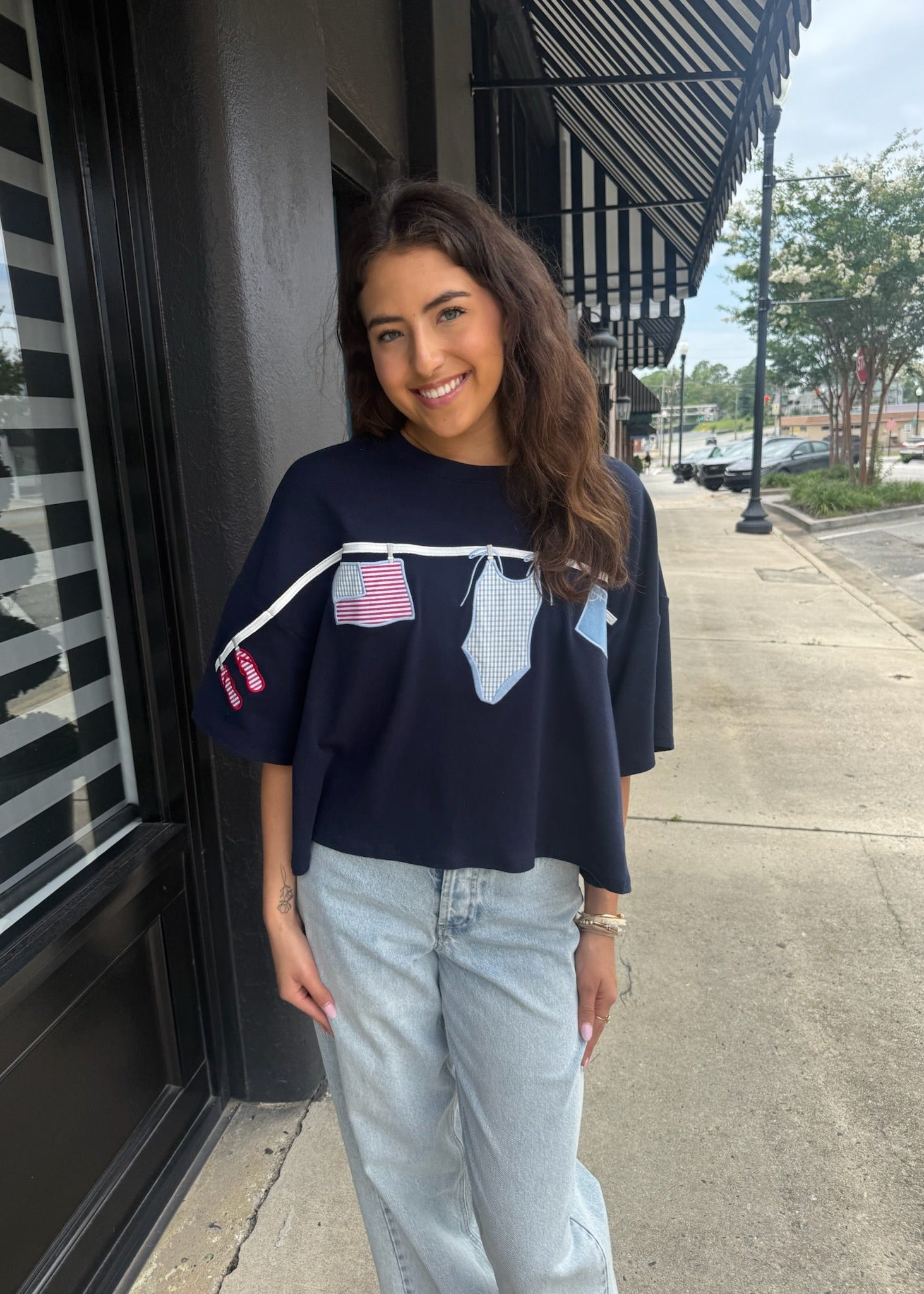 American Summer Clothesline Boxy T-Shirt - Navy