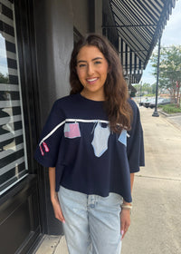 American Summer Clothesline Boxy T-Shirt - Navy