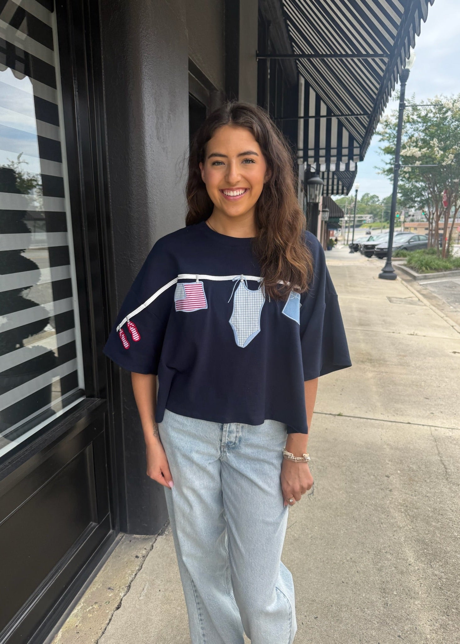 American Summer Clothesline Boxy T-Shirt - Navy