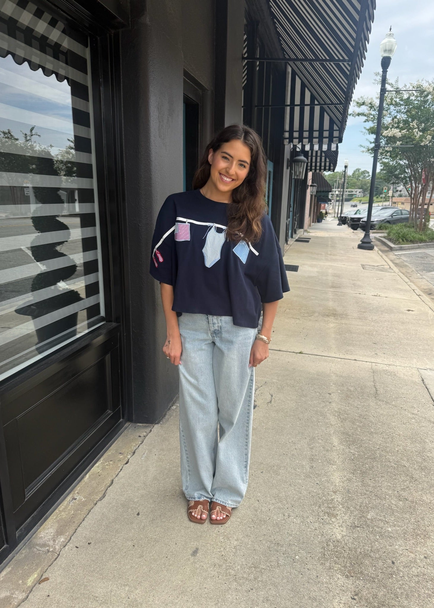 American Summer Clothesline Boxy T-Shirt - Navy