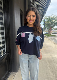 American Summer Clothesline Boxy T-Shirt - Navy