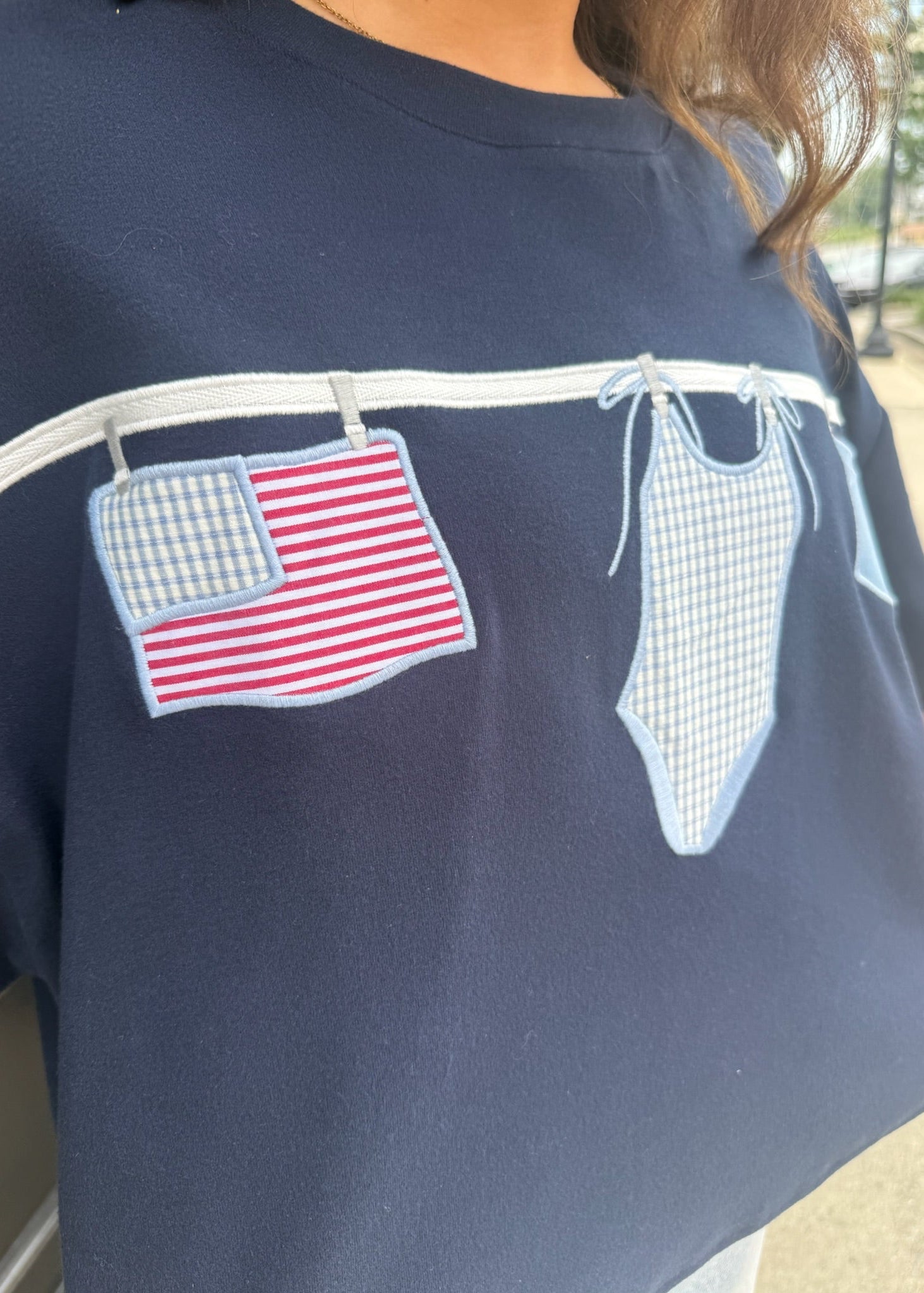 American Summer Clothesline Boxy T-Shirt - Navy