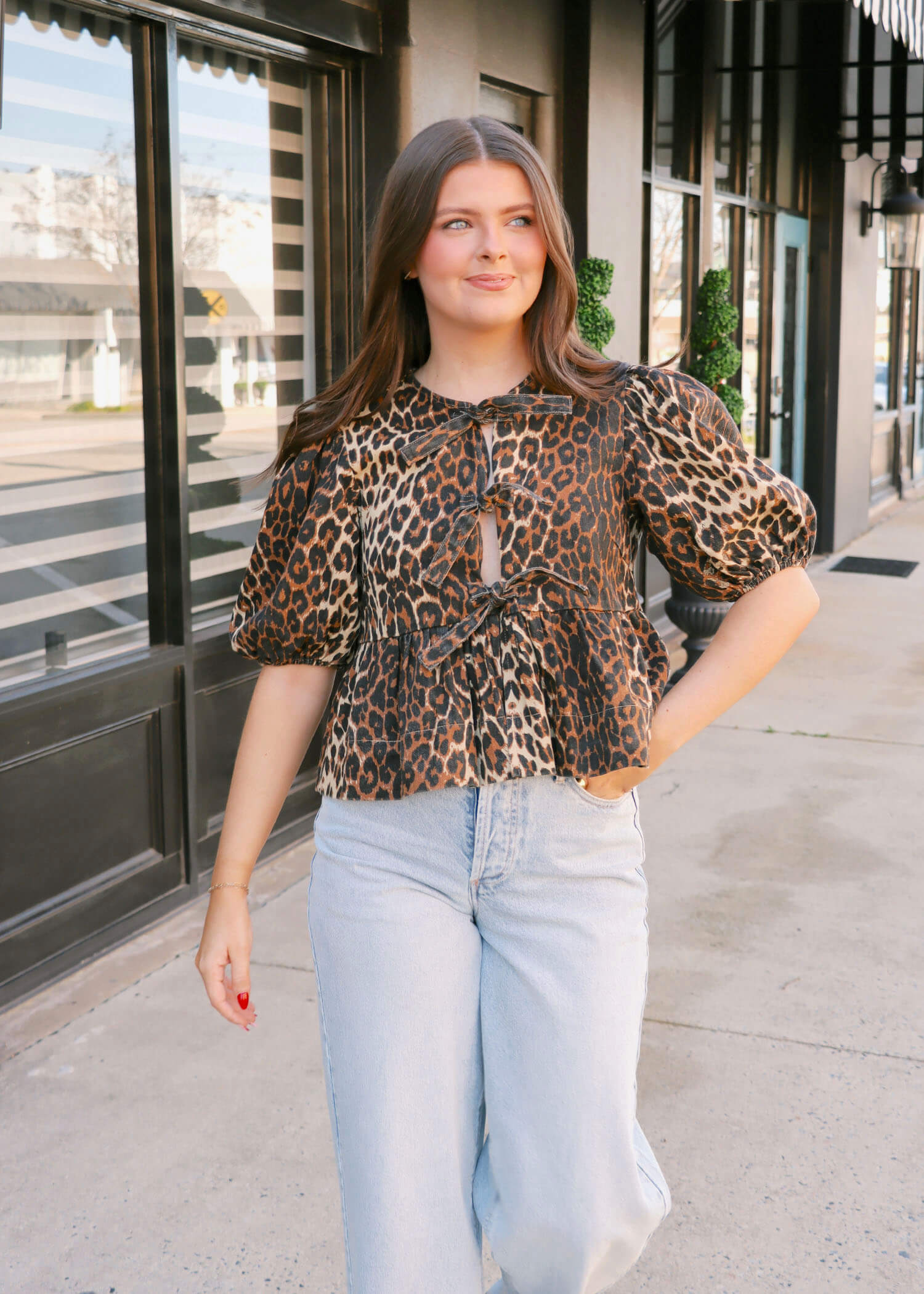 Norah Blouse - Leopard Denim