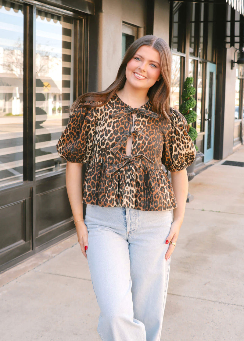 Norah Blouse - Leopard Denim