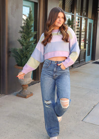 Pastel Dream Cropped Sweater - Baby Blue/Multi