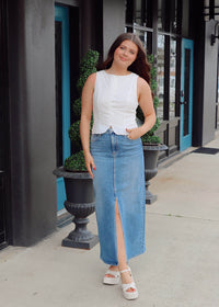 Stretch Classic Midi Skirt - Medium Denim