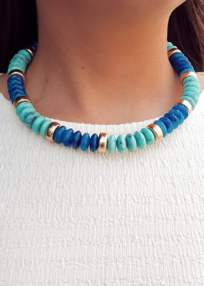 Hear The Waves Beaded Necklace - Turquoise/Gold