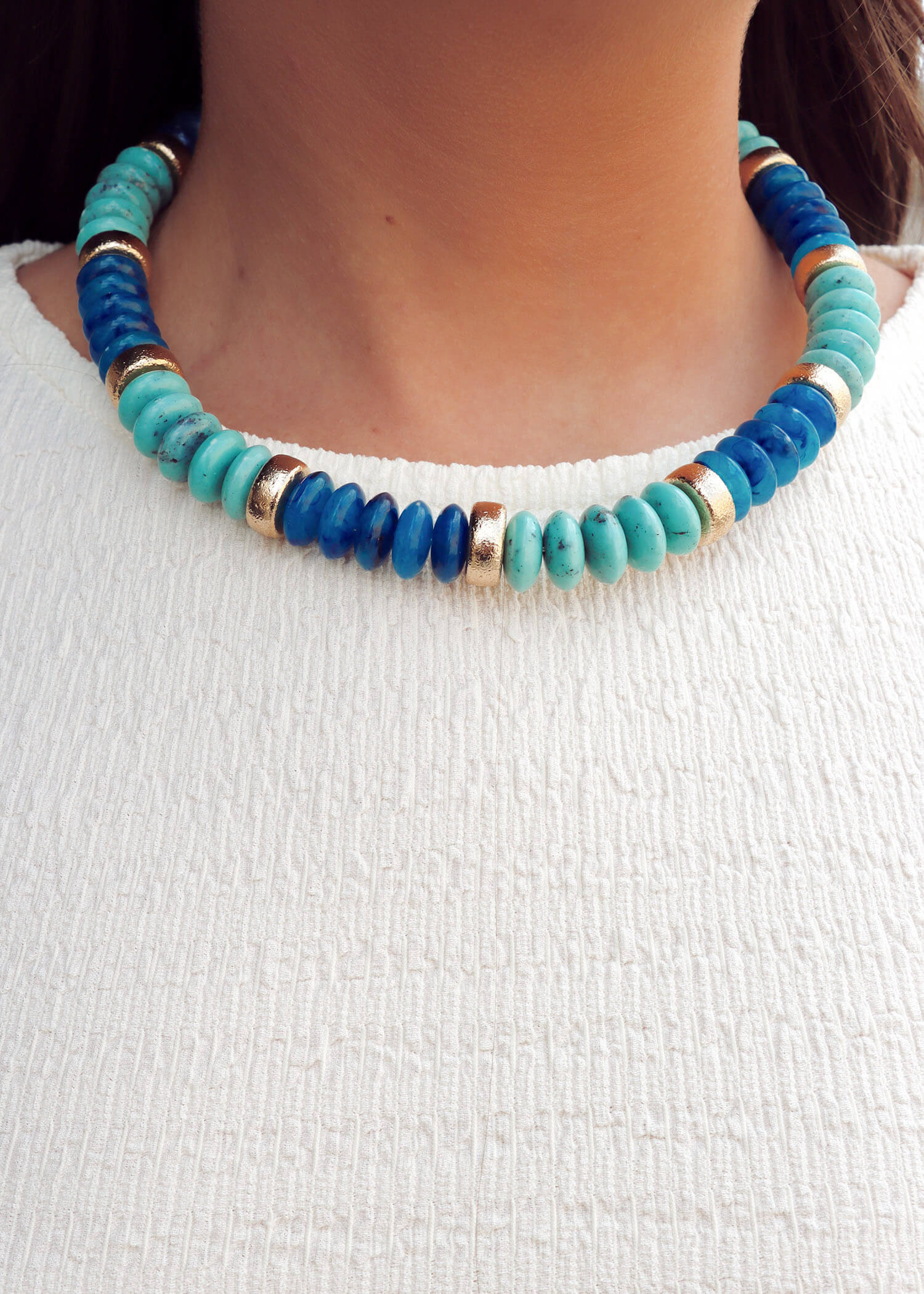 Hear The Waves Beaded Necklace - Turquoise/Gold