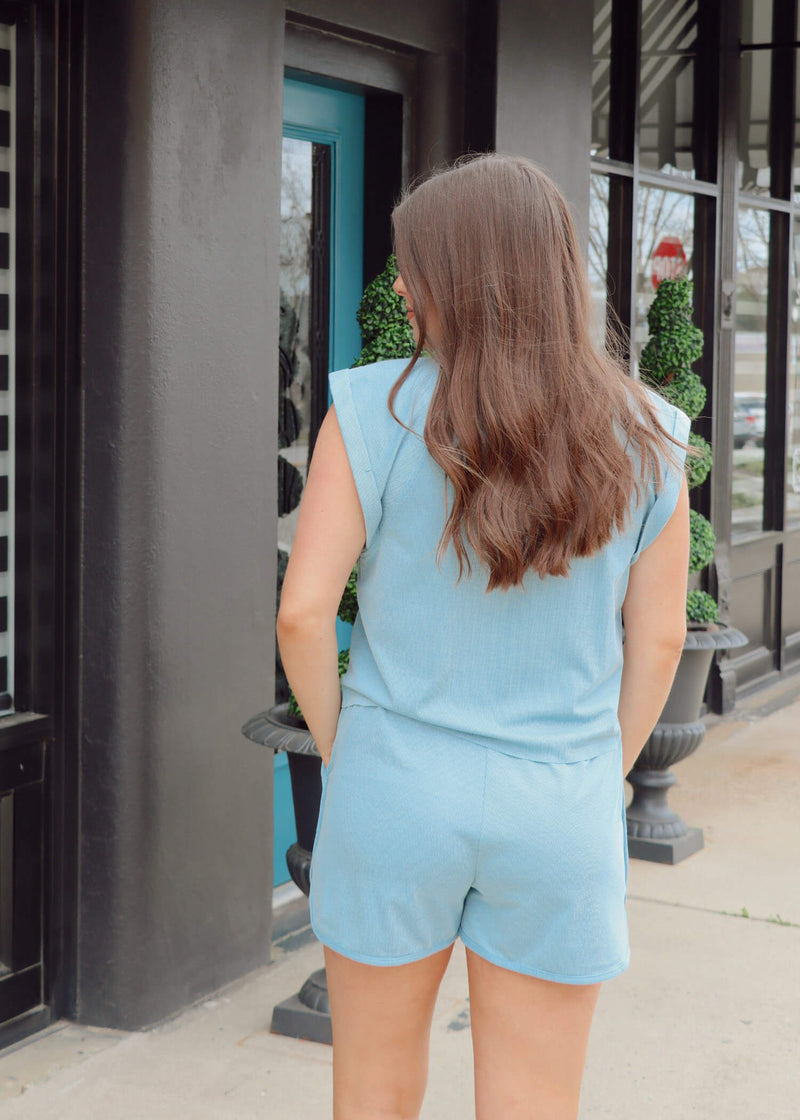 Sightseeing Cuff Sleeve Top - Blue