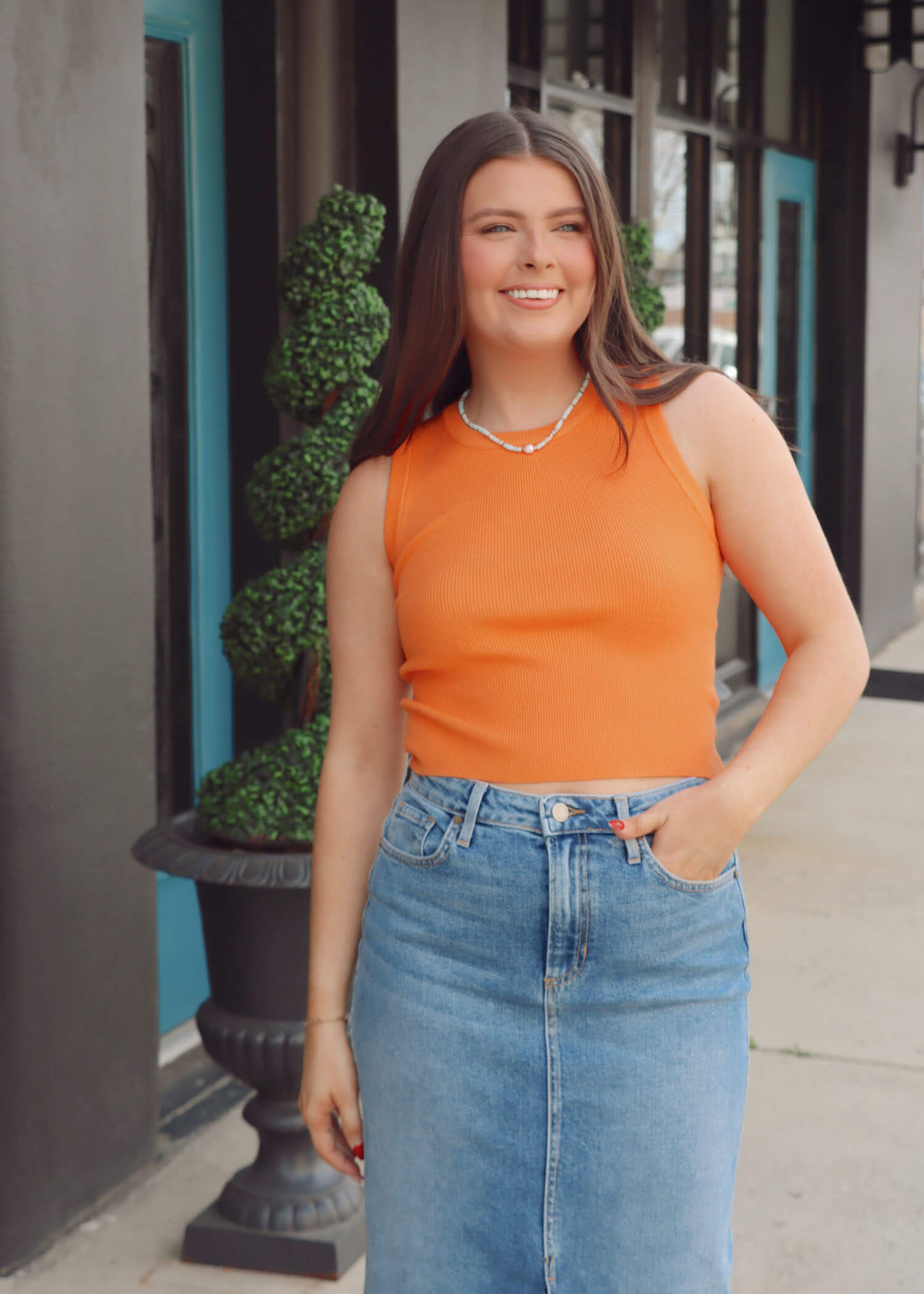 Alexis Knit Tank Sweater - Orange