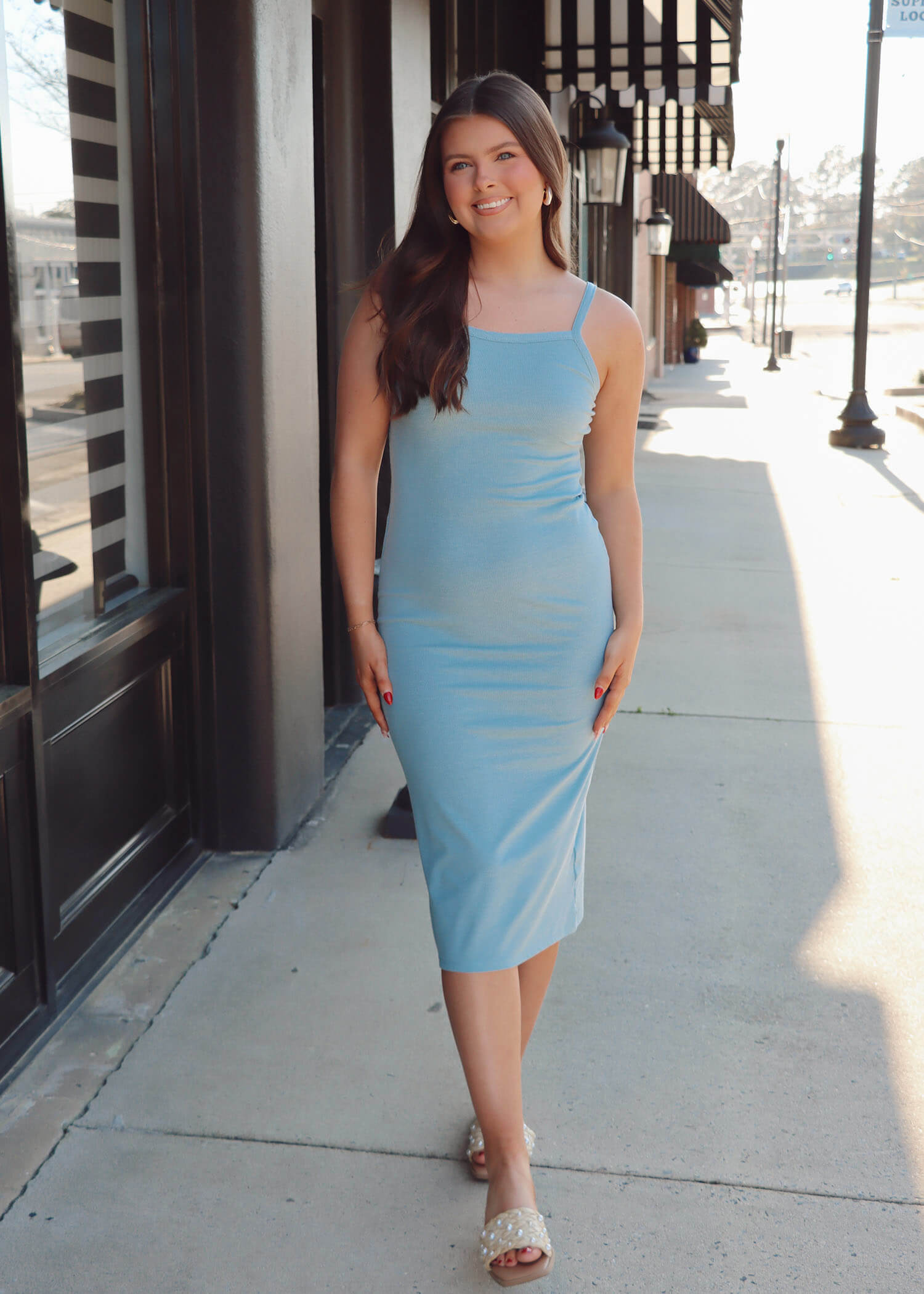 Sight Seeing Knit Midi Dress - Blue