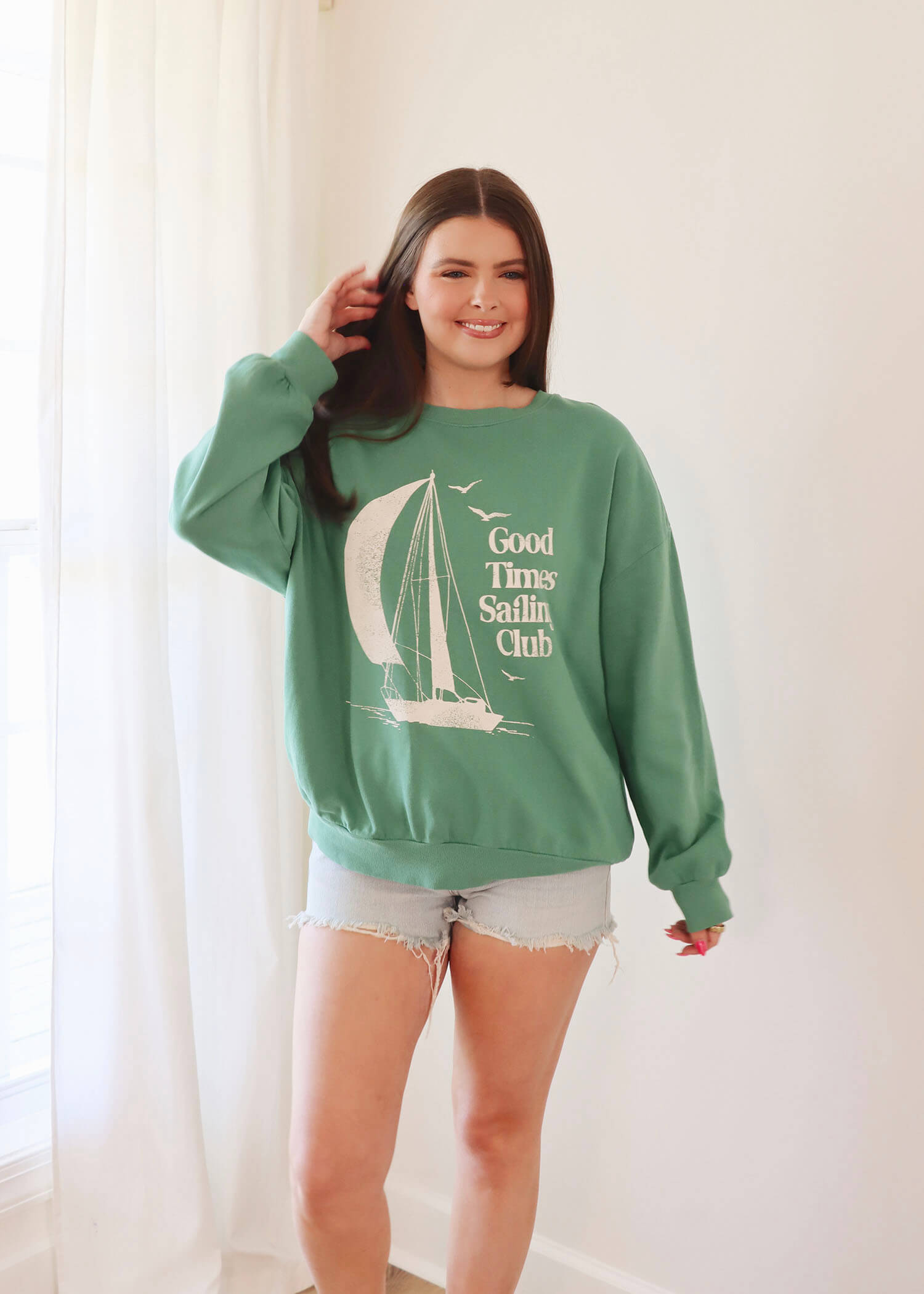 Sail Away Sunday Sweatshirt - Botanical Green
