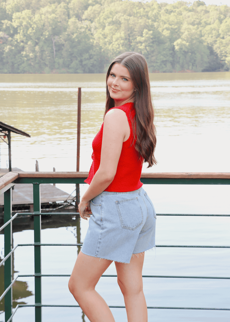 Sail Away Knit Cardigan - Red