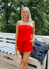 Jessi Strapless Linen Set - Red