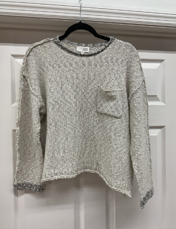 Boat Neck Long Sleeve Sweater - Heather Grey/Black